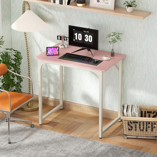 Image of PayLessHere | 32 Inch Computer Desk | Pink | Office Desk with Metal Frame, Adjustable Feet | Water-Resistant, Scratchproof Surface | Sturdy Writing Table for Home Office or Study | Pack of 1