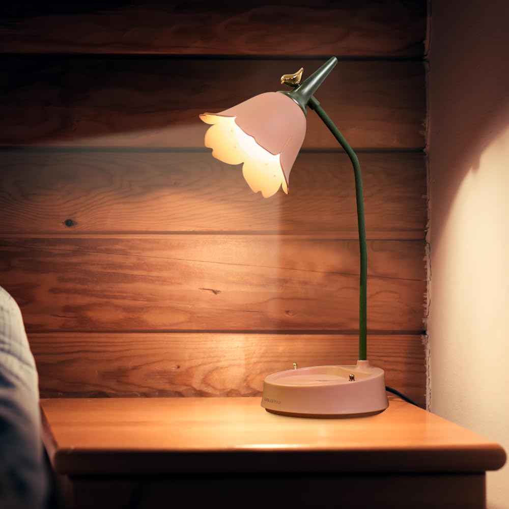 Lampada Da Scrivania A LED A Forma Di Fiore, Ricaricabile USB, Touch Dimmerabile, 3 Temperature Colore, Flessibile 360°, Per Bambini (Arancione)
