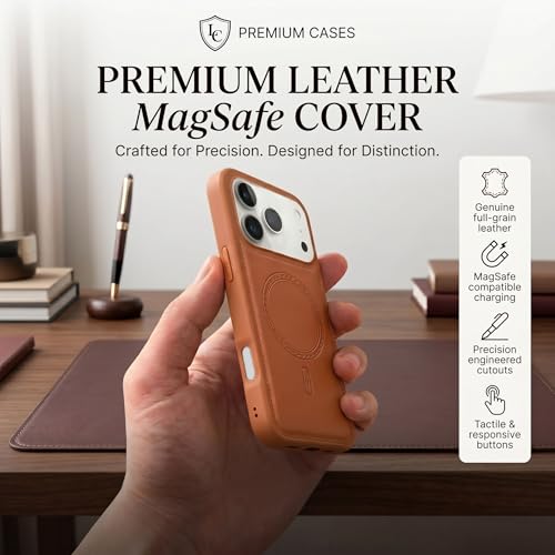 Image of amazon basics Premium PU Leather Case for iPhone 17 Pro, MagSafe Compatible Magnetic Ring, Sleek Protective Back Cover - [Tan]