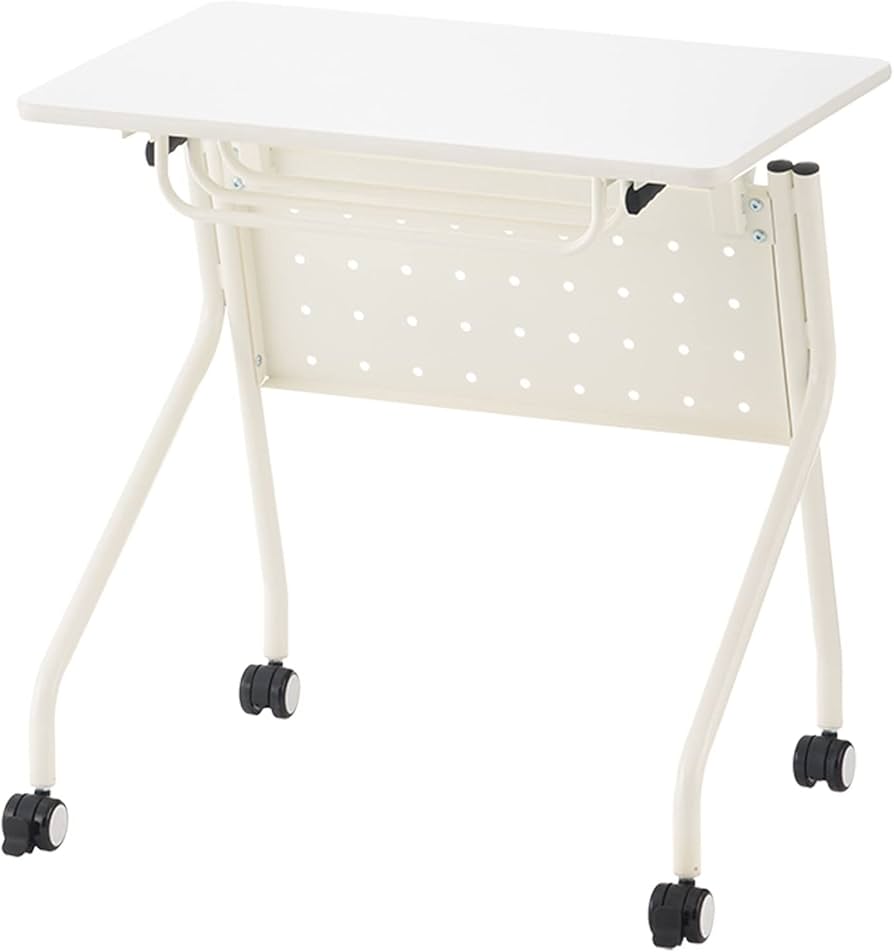 ホワイト折りたたみデスク キャスター付き q6269.jpg