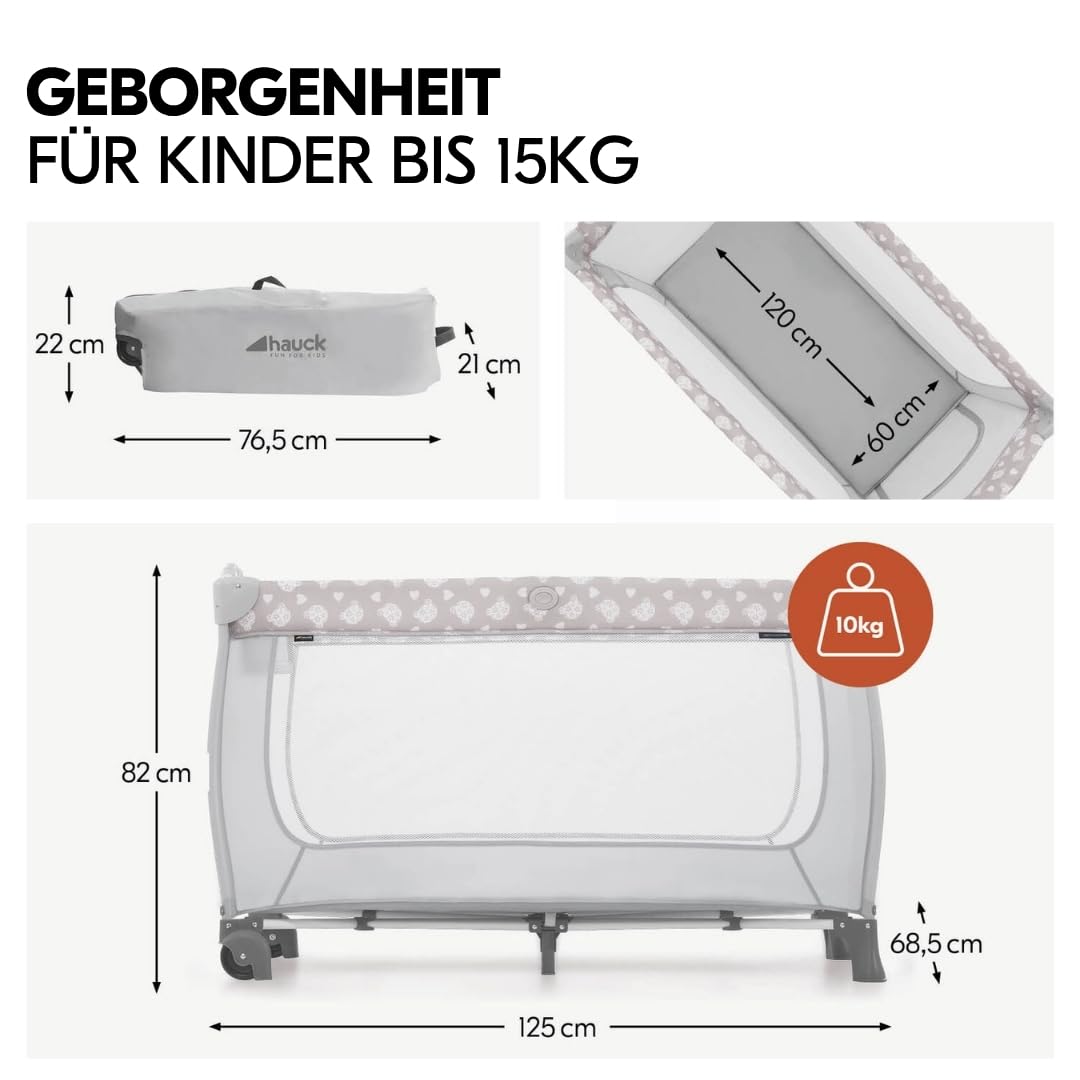 hauck Sleep n Play Center Baby Reisebett Set - Teddy Grey | inkl. Matratze & Insektenschutz | Kinderreisebett mit Neugeboreneneinhang, Wickelauflage & Tasche