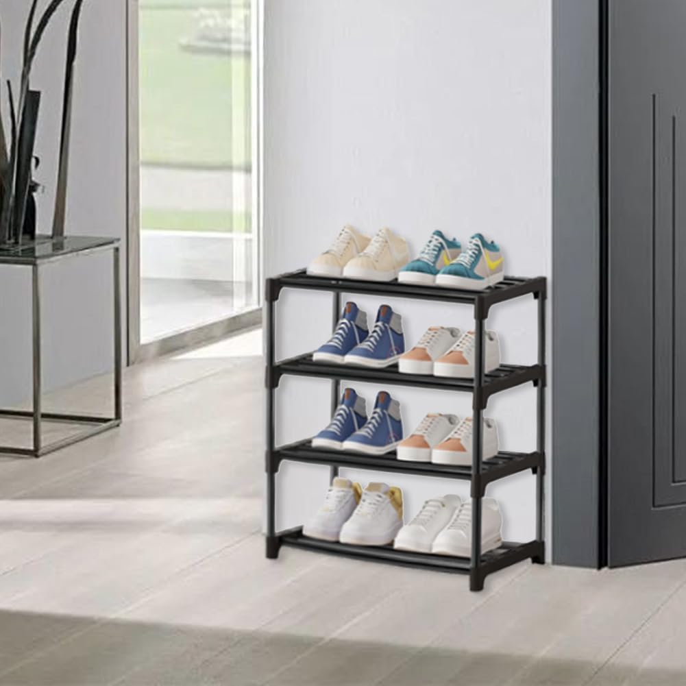 NIAWECAN Petite Étagère à Chaussures Empilable 4 Niveaux - Rangement Chaussures Étroit Robuste Pour Entrée Et Placard