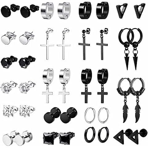 Pendientes de acero inoxidable para hombres VELESAY, 20 pares de diferentes estilos Cover