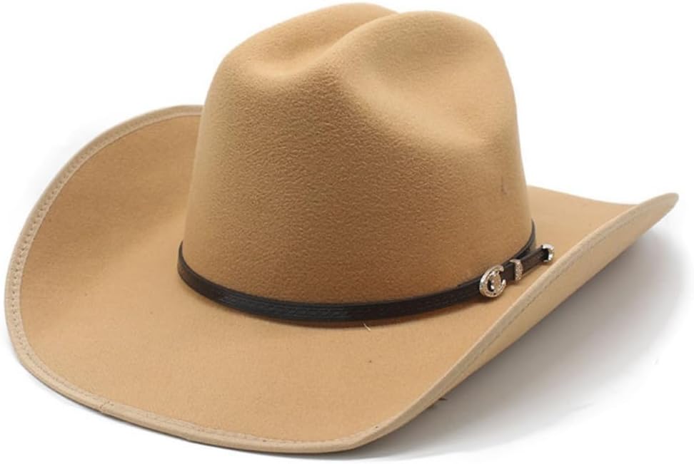 Western Cowboy Hat, Black Felt, Wide Brim with Leather Band, Silver Buckle