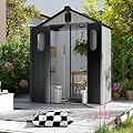 Domi 5×3ft Outdoor Resin Storage Shed - 95+ Cubic Ft Weatherproof Double-Wall Yard Shed with Skylight, Lockable Door and Carpet, Heavy-Duty Steel Frame Storage Building for Lawn Mower, Bike, Tools