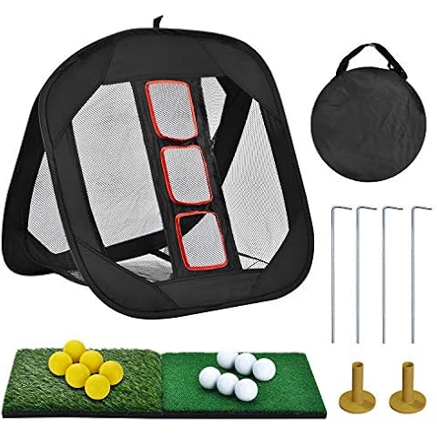 SUNHOO Pop-up Golf Chipping Net with Dual Turf Hitting Mat and Flexible Rubber Tee Cover