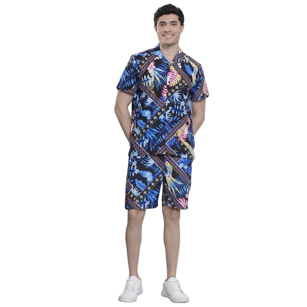 the indian garage co Men Regular Fit Tropical Print Resort Wear Boxers & Shirt Co-ords Set-picture-42