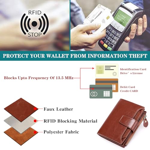 Image of FALAN MULE Small Wallet for Women Leather Bifold Compact RFID Blocking Small Womens Wallet Purse
