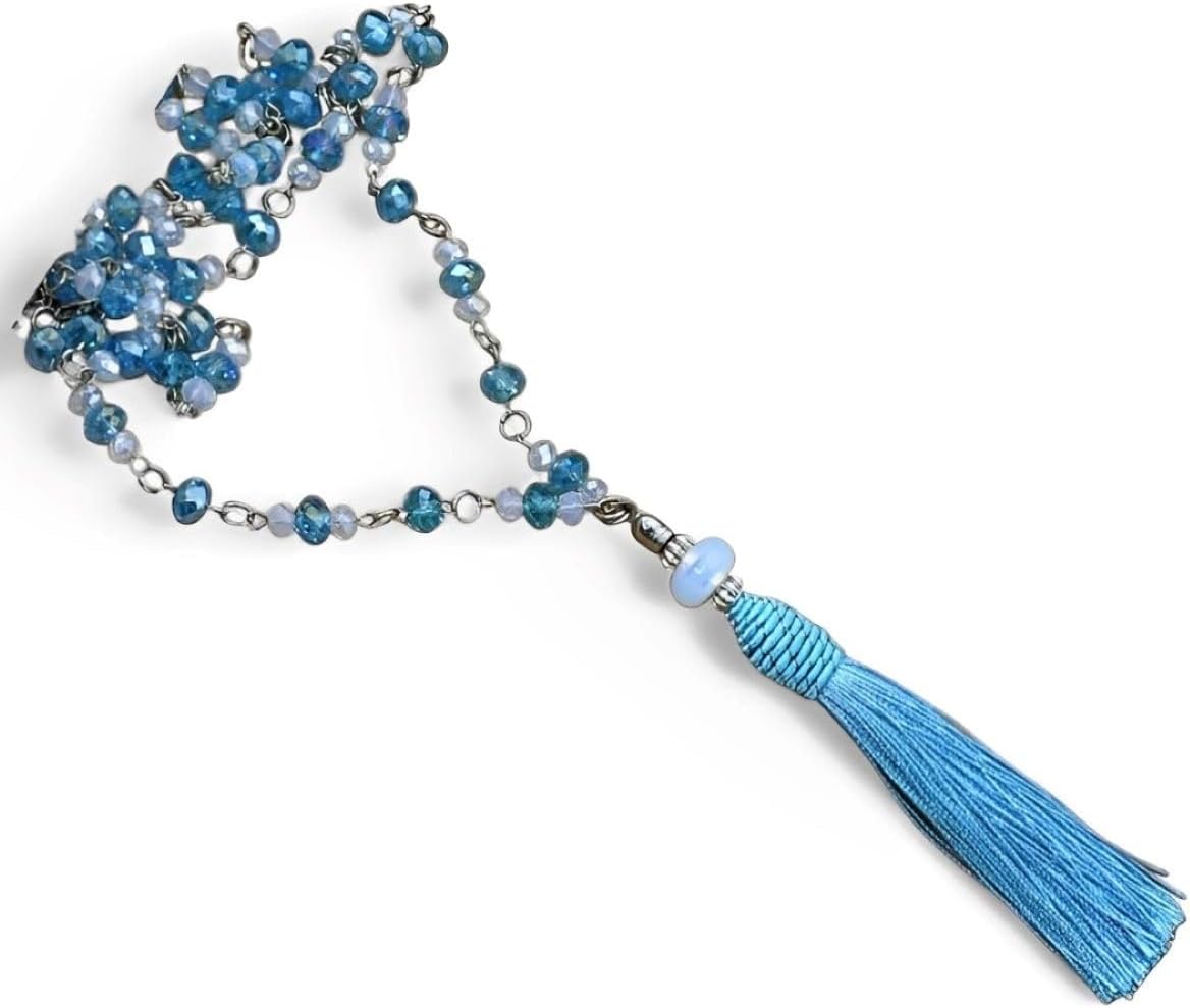 Colar Longo de Franja Azul Cristal Bijuterias Femininas