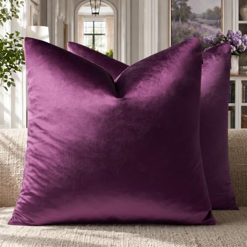 Image of GIGIZAZA Decorative Couch Throw Pillow Covers,Purple Square Pillow Cushion Covers 22x22,Pillow Cases Velvet Pillow Covers