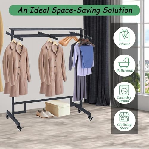 Organisateur de vêtements de garde-robe à roulettes avec double tige réglable 120cm