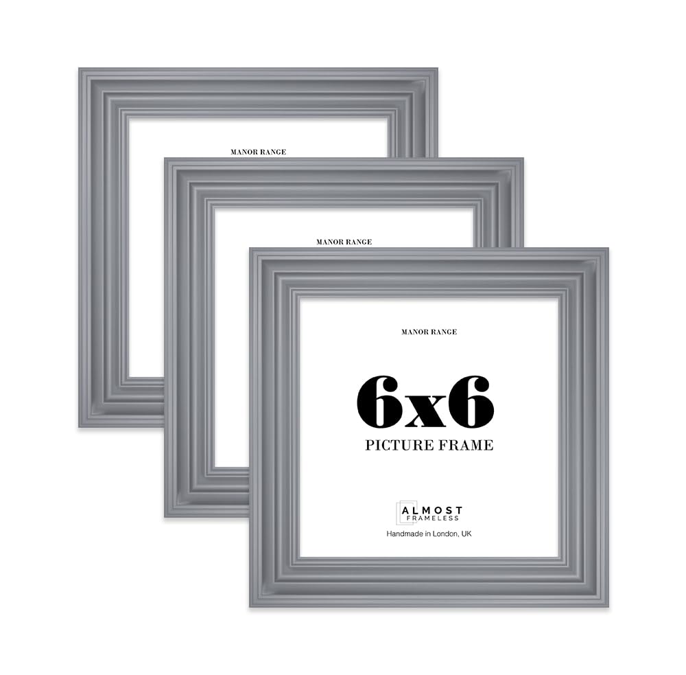 6x6 Picture Frame, Display 6x6 Pictures (15.2 x 15.2cm) - Scandi Grey Classic 42mm Edge Ideal for Home Gallery Display - 3 Pack