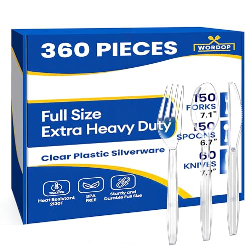 360 Count Extra Heavy Duty Plastic Silverware Set – Heat Resistant & BPA Free Disposable Silverware Cutlery 150 Forks