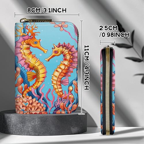 Image of Cute Credit Card Holder with Zipper, Seahorse RFID-Blocking Card Case Small Wallet for Women Men, Multi-slot Card Organizer Case Travel Accordion Wallet