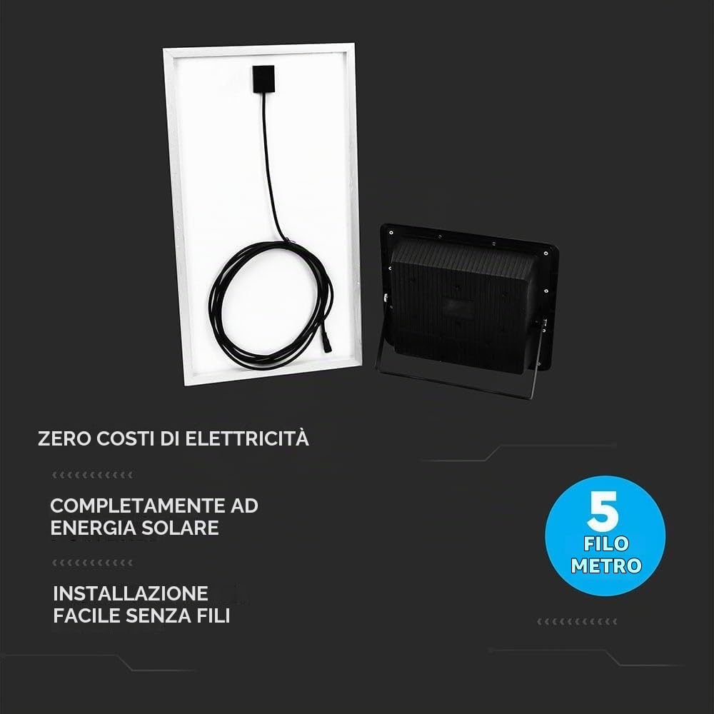 Faro LED 200W con Pannello Solare e Telecomando 4000K
