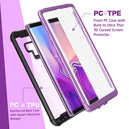 FITFORT Samsung Galaxy Note 9 Cell Phone Case - Full Body Case with Built-in Touch Sensitive Anti-Scratch Screen Protector, Ultra Thin Clear Shock Drop Proof Durable Protective Cover (Purple)