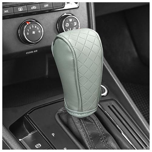 Leather Gear Shift Cover Diamond Embroidery Design,Durable Shift Knob Cover for Shift Lever Protection,Universal Car Gear Shift Cover Car Decorative Accessory Suitable for Cars,Trucks,SUVs (Gray)