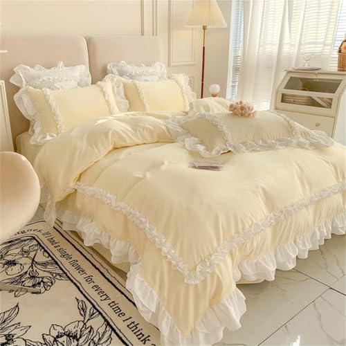 Soukechy Girls Lace Bedding, Queen Comforter Cover Set, Chic Ruffled Duvet Cover With 2 Layers Ruffle,Princess Style 1 Duvet Cover With 2 Pillowcases thumb #1