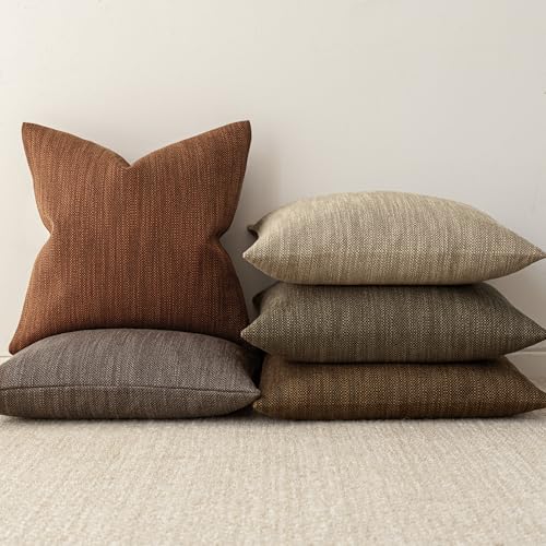 Image of Foindtower Set of 2 Decorative Textured Burlap Linen Throw Pillow Covers Farmhouse Boho Cushion Cover Solid Accent Pillowcase for Couch Sofa Bed Living Room Home Decor,20x20 Inch,Dark Rust Brown