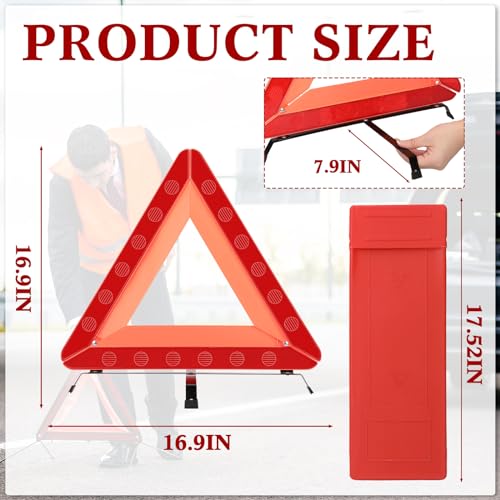 Image of Kanayu Warning Safety Triangles for Vehicles Foldable Roadside Emergency Kit Emergency Reflective Triangles with Base and Carrying Case for Cars Trucks Breakdown(24 Pack)
