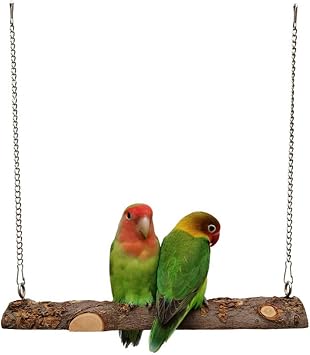 Small Pet Bird Swing Parrot Swing - Natural Wooden Parrot Cage Toys for Parakeet, Cockatiel, Conure, Lovebirds, Canaries, African Parrots & Small and Medium Birds