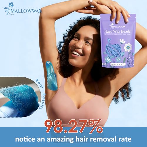 Image of Mallowwax Hard Wax Beads, 1lb Blue Stripless Wax For All Skin Types, Brazilian Wax Beads For Bikini Wax, Face, Eyebrows, Underarms, Legs, Full Body Hair Rmoval For Women and Men
