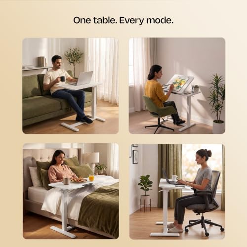 Image of Green Soul Axis Ergonomic Height Adjustable Table for Office Work |Standing Desk for Home Office | Tiltable Table Top | Silent Hidden Castor Wheels | 3 Year Warranty | (White)