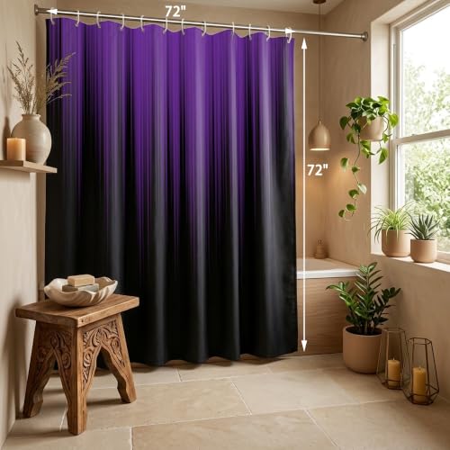 Image of AAtter Purple and Black Shower Curtain, Modern Ombre, 72x72 Inch, 12 Hooks