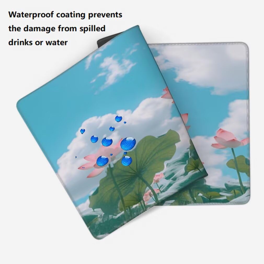 Tappetino Mouse Cielo Blu, Mouse Pad XXL 1000 x 500 x 3 mm, Fiore di Loto Tappetino Gaming Grande Sottomano Scrivania, Impermeabile Mousepad con Base in Gomma Antiscivolo per Computer, PC-MP1573
