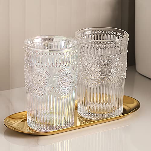 Kingrol 6 Pack 12 Oz Romantic Water Glasses, Rainbow Drinking Glasses Tumblers, Vintage Glassware Set For Juice, Beverages, Beer, Cocktail #TOP5