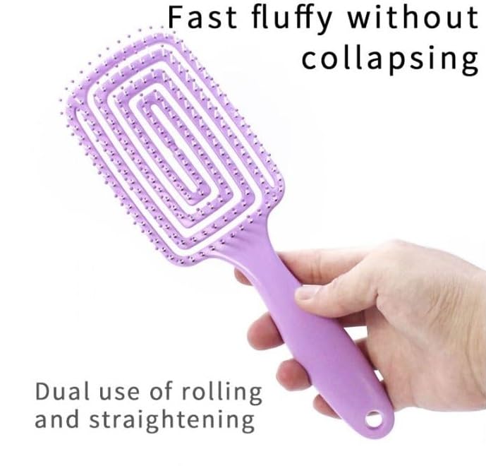 Image of XELYTON Detangling Hair Brush for Pain-Free Brushing on All Wet or Dry Hair Types, Fluffy High Skull Plant Fiber Pork Rib Comb Bristles, Vented Brush, Wheat Straw Hair Brush Hollow Out Styling Comb (Rectangular Shape)