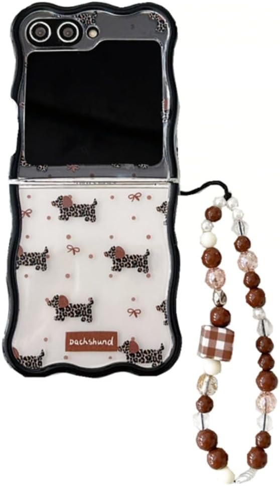 Coque galaxy z flip 6 – SCJLSDA Coque Samsung Galaxy Z Flip 6 Léopard Chiot Pliable Silicone Protection Créative Dessin Animé Mignon Femme Style (avec Chaîne)