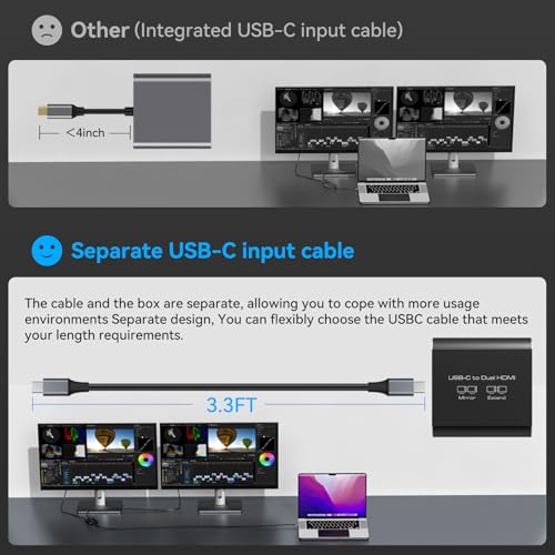 Image of Dual 4K@60Hz Extended Display USB C to Dual HDMI Adapter for 2 Monitors Type C Port to HDMI Splitter 1 in 2 Out for Laptops MacBook Pro Air Note: macOS only Support SST Mode