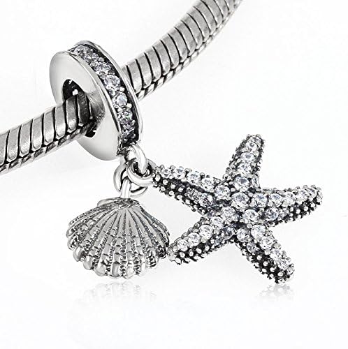 Miniatura 2 de Colgante de estrella de mar tropical y concha de mar cuentas de plata de ley 925 pulsera de estilo europeo