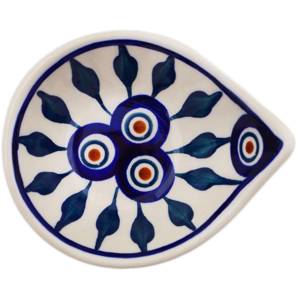 Authentic Polish Pottery Bowl 4-inch in Peacock Design Handmade in Boles?awiec Poland + Certificate of Authenticity