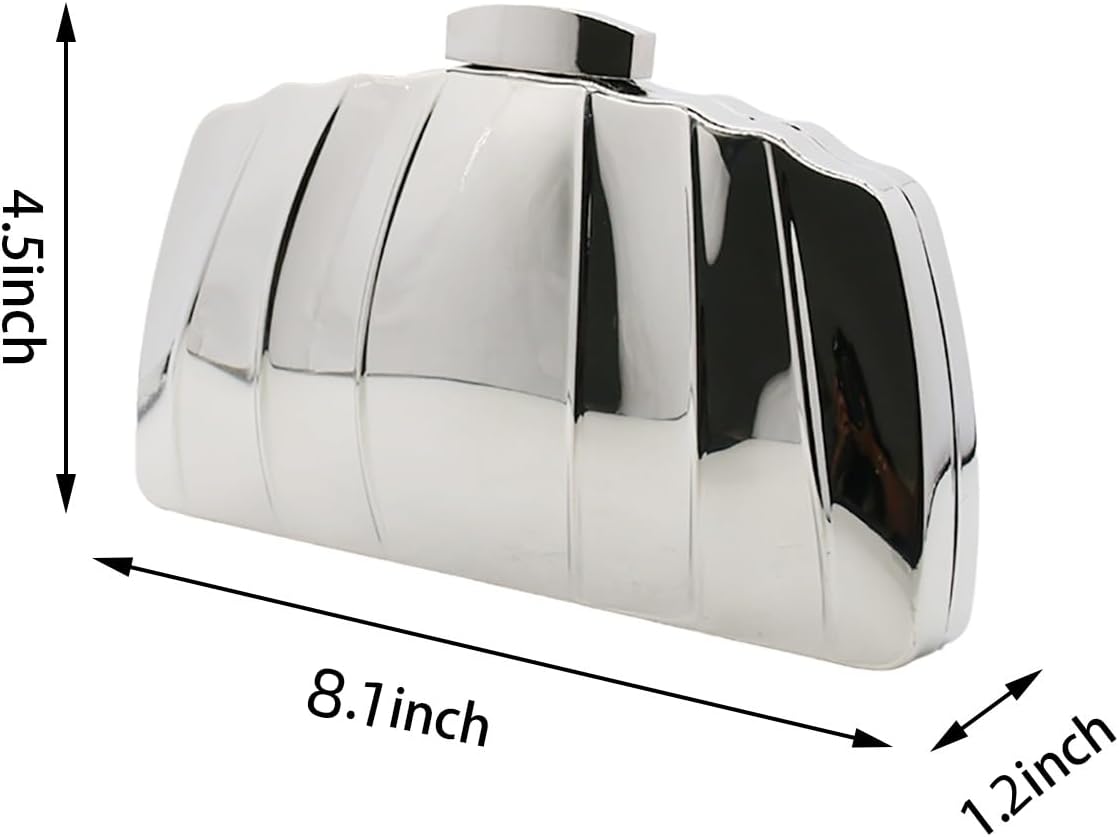 Women Sparkly Clutch Purse Unique Metallic Evening Bag Metal Box Handbag Purse Wedding Party Clutch Shoulder Bag - Image 2