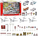 Kiddie Play Kids Airport Playset with Toy Airplane Vehicles and Accessories (43 Piece Set)