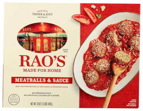 Rao's Homemade Meatballs & Sauce Frozen Meal, 24oz, All Natural Premium Quality Frozen Meatballs, No Preservatives, No Artificial Colors or Flavors