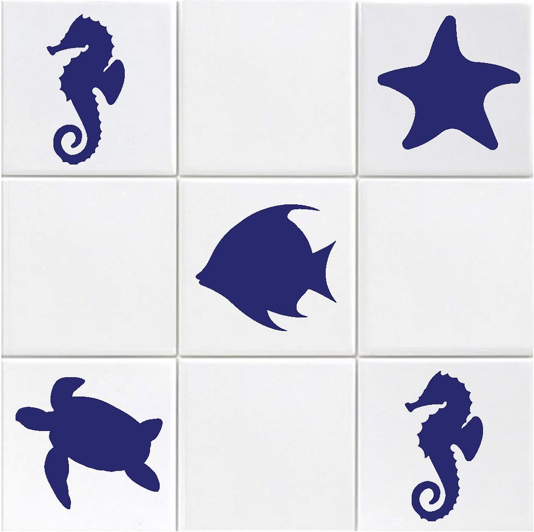 Hodge Creations Blue Sea Life Dark Pack Of 16 Vinyl Tile Stickers Bathroom