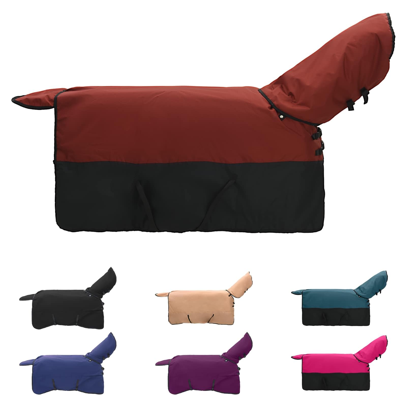 Gecheer Coperta per Cavalli Impermeabile, Coperta Invernale Poliestere 155 cm con Chiusure Regolabili e Protezione Coda, Coperta Equestre per Scuderia e attività all'Aperto