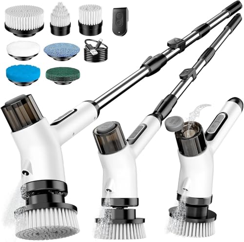 FYDEE Cepillo Electrico Limpieza Hogar, Cepillo Eléctrico con 7 Cepillos Reemplazables, IPX7 Impermeable, 2 Velocidades, USB Recargable, Ideal para la Limpieza de Baño, Cocina, Azulejos y Suelos