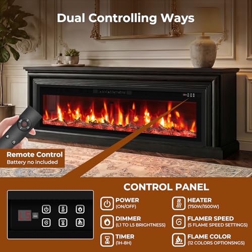 Image of BREEZEHEAT 70'' Fireplace TV Stand, Large Electric Fireplace with Mantel