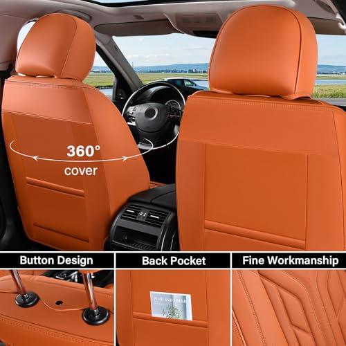 Image of Coverado Seat Covers, Car Seat Covers Front Seats, Leather Seat Covers for Cars, Automotive Seat Covers Car Seat Protector Car Seat Cushion Universal Fit for Most Sedans SUV Pick-up Truck(Orange)