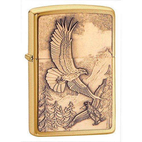 Zippo Lighter - Personalized Message Engraved on Backside Americana Eagle Prey USA Flag Patriotic (Brushed Brass #20854)