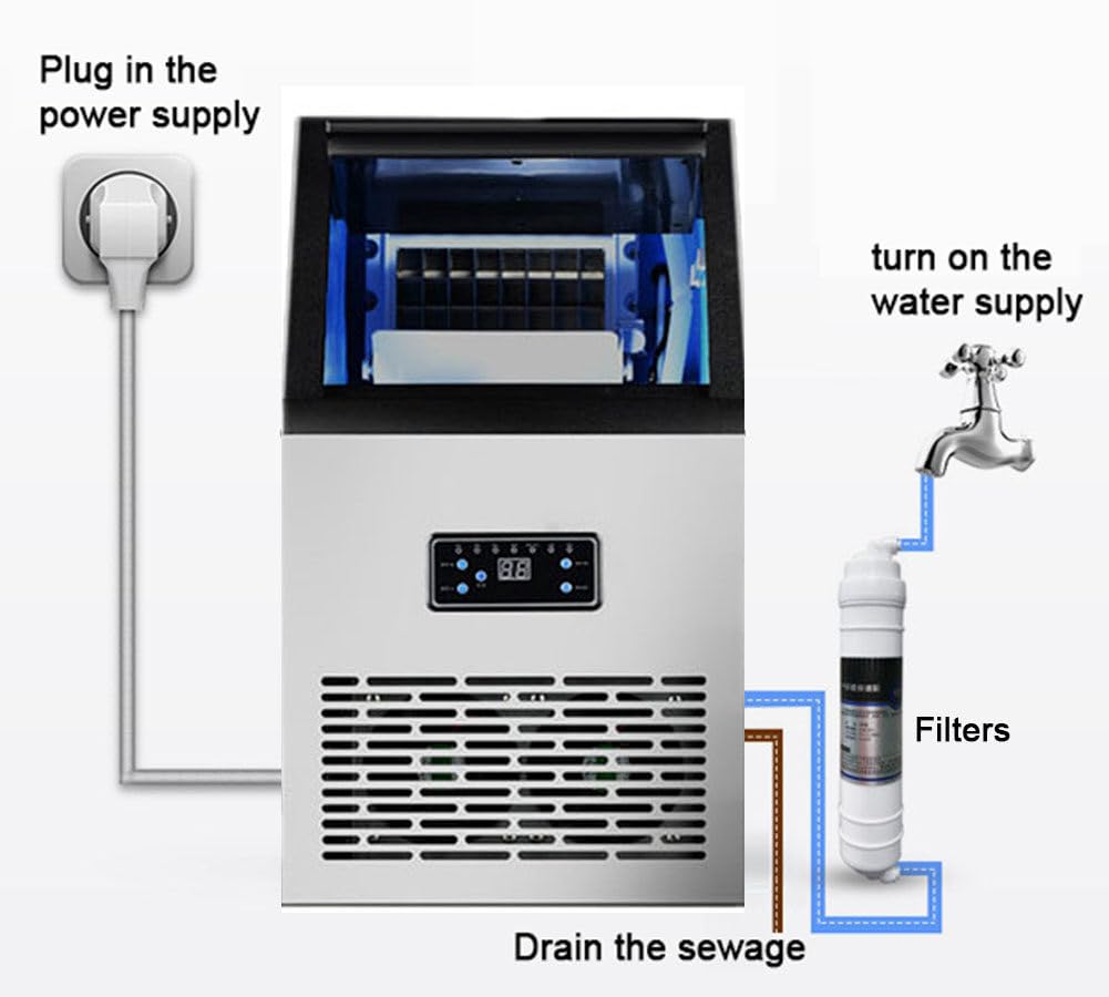 Maquina de Hielo Profesional,Producción Diaria 60kg,Capacidad de Almacenamiento 11.5kg,Autolimpiante máquina de Hacer Hielo para casa con Filtro Incluido y Pala para Hielo