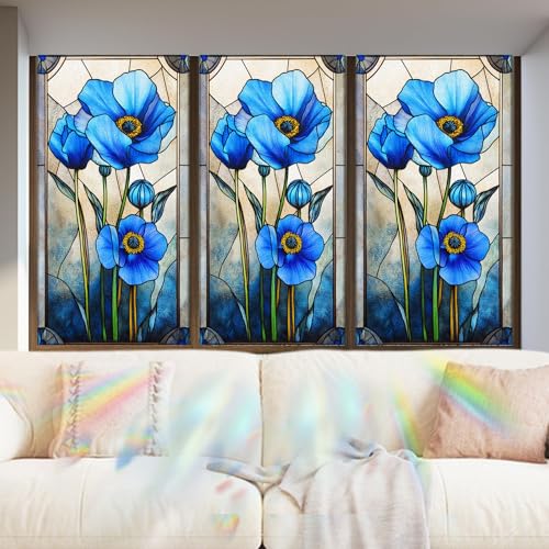 Image of Nuxovilar Gothic Rainbow Blue Flowers Window Film 17.5x39.3 in PVC