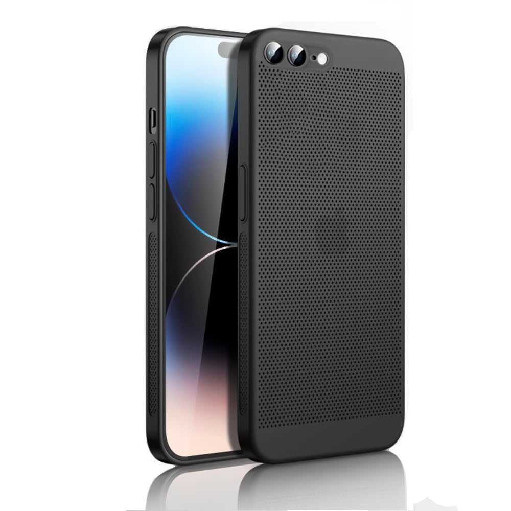 Dl3 Mobilak Case For iPhone 7 Plus/iPhone 8 Plus Heat Dissipation Case with Built-in Camera Lens Protector Slim Fit Breathable Cooling Anti-Fingerprint Hard PC Back Shockproof Cover - Black