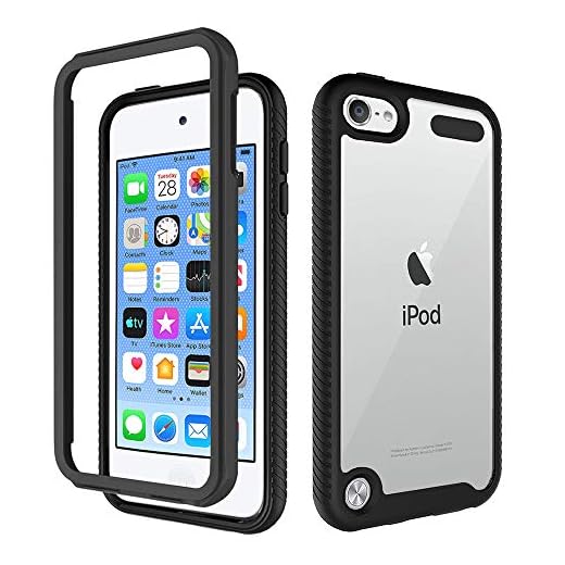 KELIFANG Case Compatible with iPod Touch 7, 6 and 5, Ultra Slim Full Body Protective Case with TPU Bumper and Transparent Rugged Hard Panel Compatible with 7th 6th 5th Generation, Black