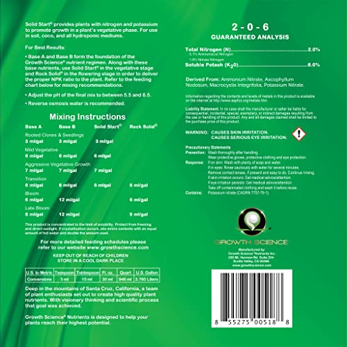 Growth Science Nutrients - Solid Start (2-0-6) : Veg Booster (Quart) #TOP2