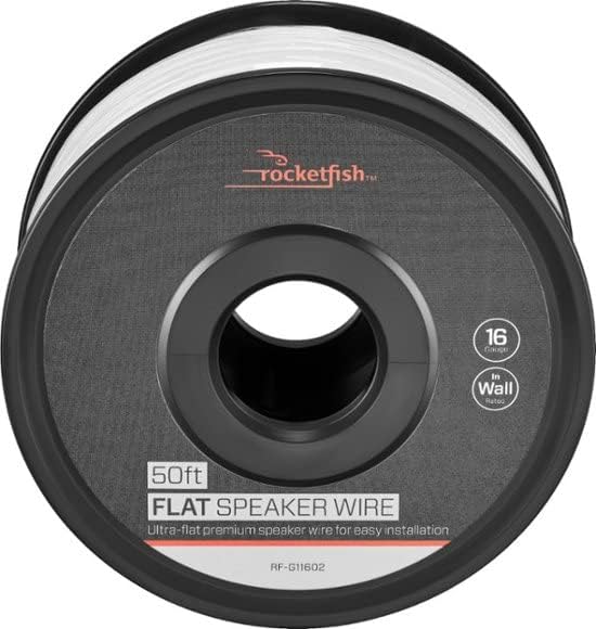 RocketfishCable - 16 Gauge Flat Speaker Wire - Electronic Wire for Speakers & Home Sound System - Heavy-Duty Audio Wire for Easy Installation - Flexible & Durable Speaker Wire - 50', White